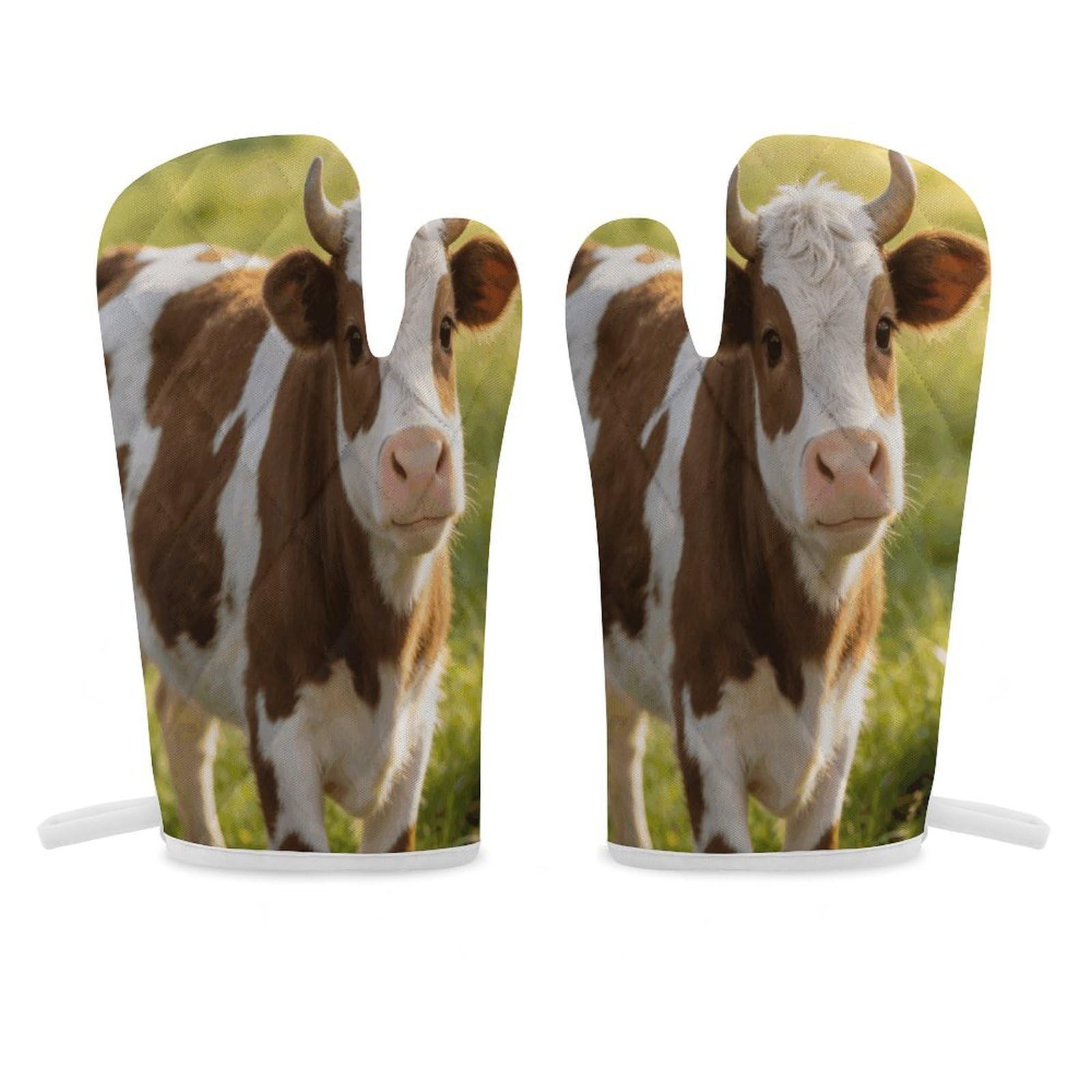 Cow Style Oven Mitt Heat Resistant Potholder Set,Durable Oven Gloves for Gifts,Glove Pot Holder for Cooking Baking Grilling BBQ