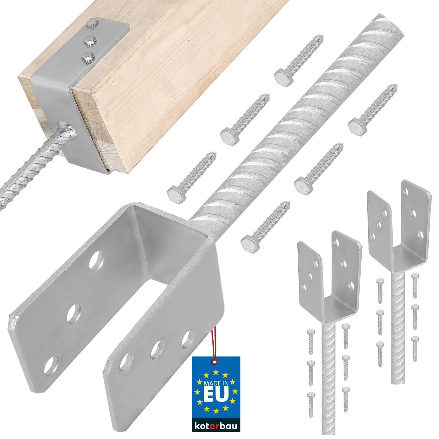 KOTARBAU® 2 pcs U Post Base - for Concrete - Galvanised Steel - 51 mm (2.01 Inches) - Silver - Fence Post Support - Pillar Support