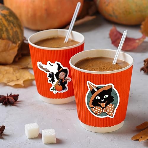 Miniatura 5 de K1tpde 110 calcomanías de vinilo vintage de Halloween, paquete de calcomanías de bruja de calabaza para adolescentes, calcomanías impermeables para