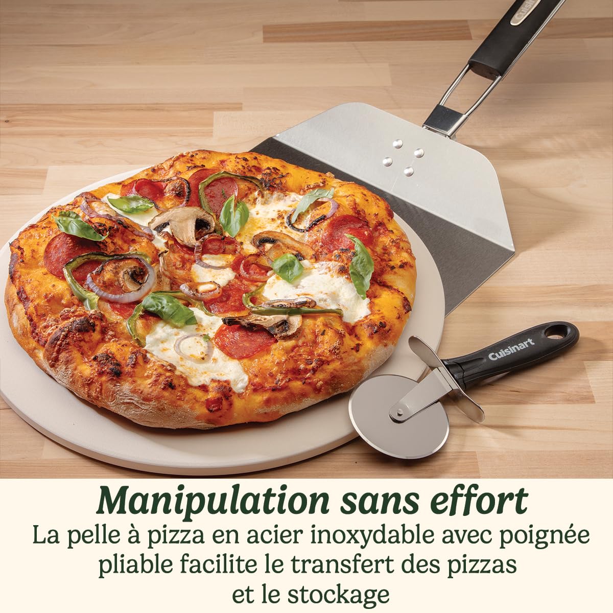 Cuisinart CPS-445 Ensemble de 3 pièces pour grillades à la Pizza, (Pierre à Pizza, Couteau à Pizza, Pelle à Pizza)