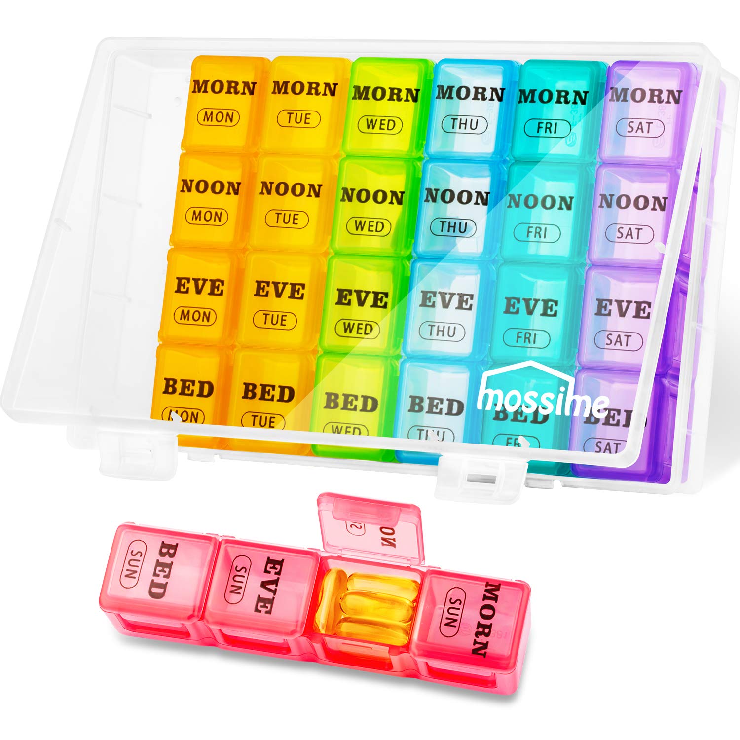 Buy Mossime XL Weekly Pill Organiser 4 Times a Day, 7Day Pill Box