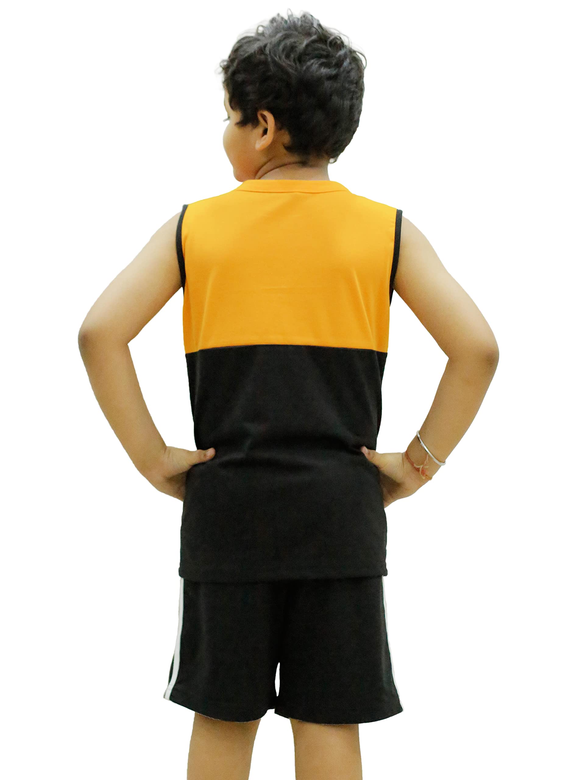 Chombooka Boys Sleeveless Cotton T-Shirts Mustard (4 Years-5 Years)-Mustard (Boys_Vest_Mus+BK4_bzr)
