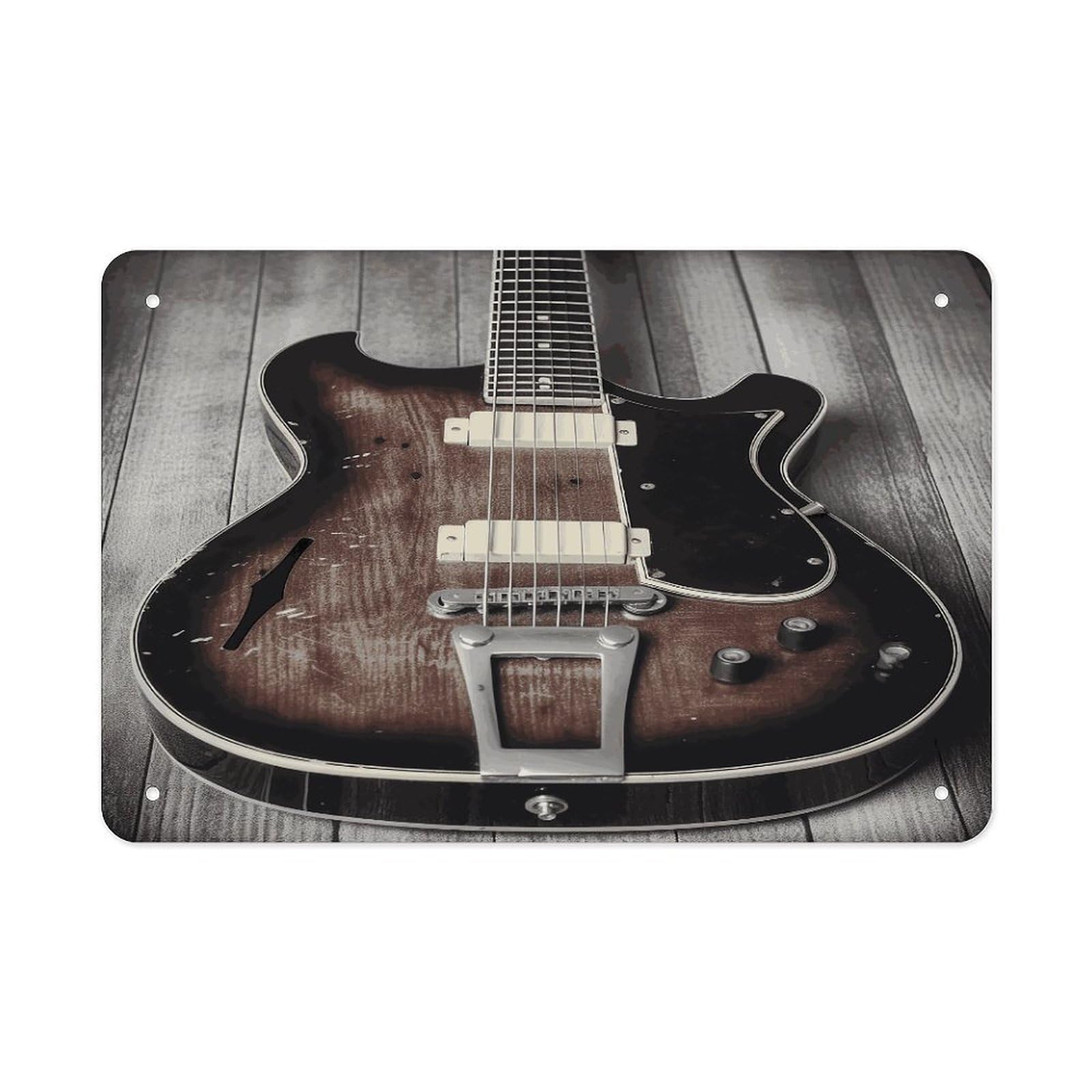 LDGSUPH Vintage Guitar Metal Tin Sign Wall Art Prints Folded Edge Iron Sheet Painting with Holes for Wall Prints Decorative Picture Metal Signboard Decor Painting Wall Decor