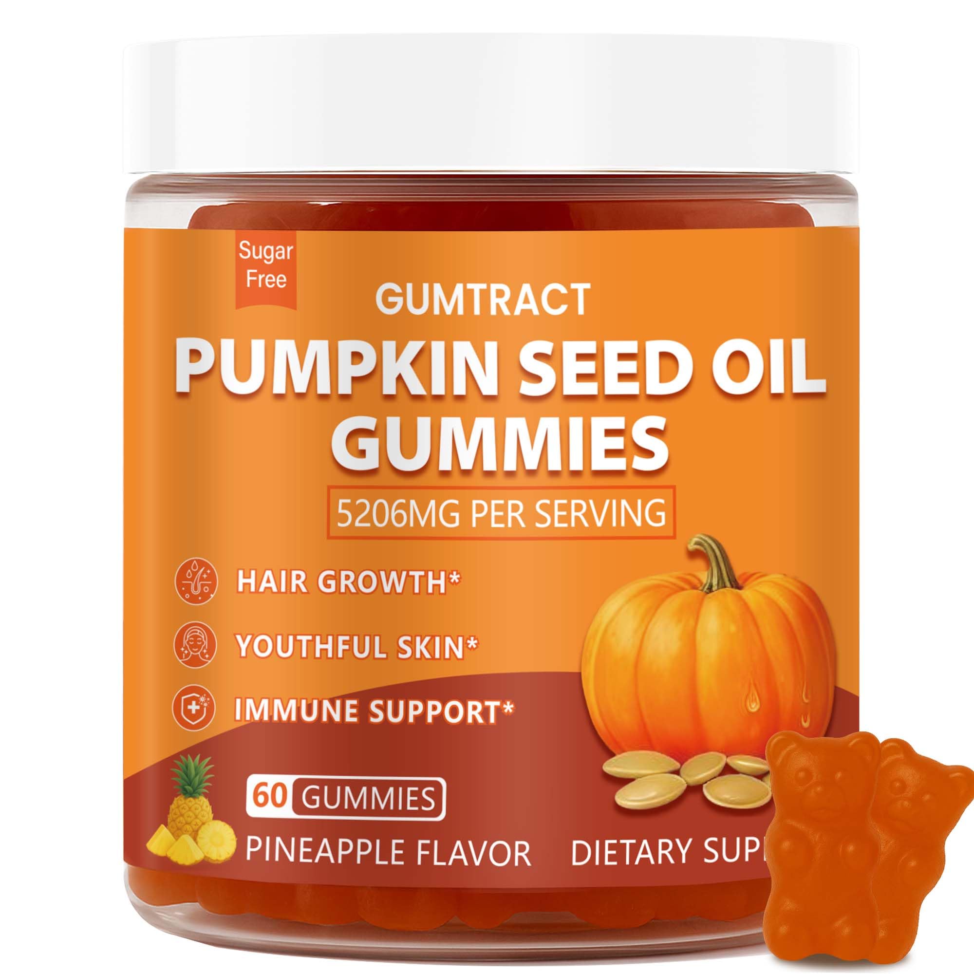 GUMTRACT Suplemento de Óleo de Semente de Abóbora com Saw Palmetto 5200 mg, 60 gomas