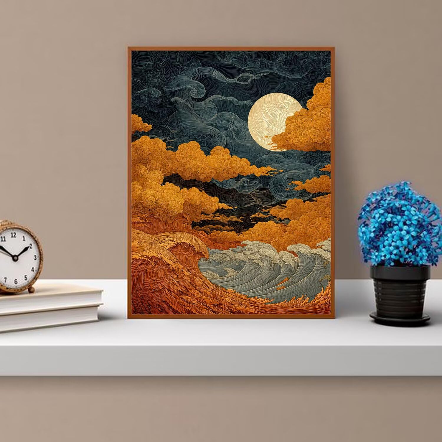 Dipingere con i Numeri Adulti Luna, ondate Dipingere con i Numeri Bambini DIY Kit, Set Premium con Pennelli, Decorazione Casa & Creativo Regalo di Compleanno, Attività di Tempo libero 70x95cm z-472