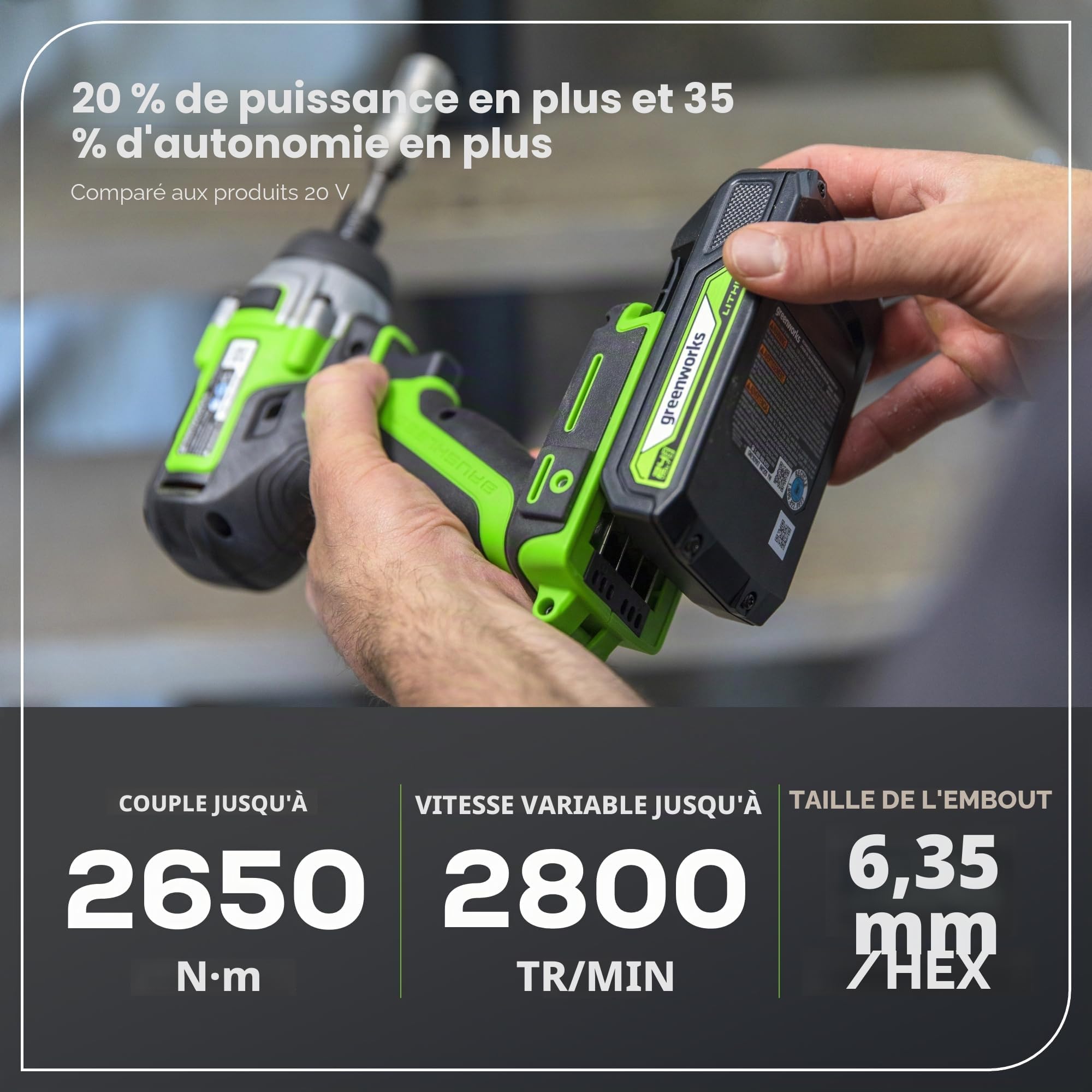 Greenworks Marteau perforateur 24 V 2J et visseuse à percussion Combo 300 Nm, avec batterie 4 Ah et chargeur