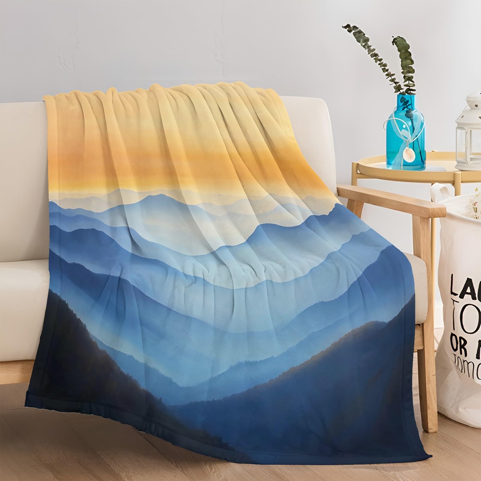 Générique Couverture Polaire 180x220 cm Peinture À l'huile Lever De Soleil Montagnes Couverture Plaid pour Lits, Canapés, Chaises et Divans, Couverture Sherpa Chaude Douce, pour Toutes Les Saisons