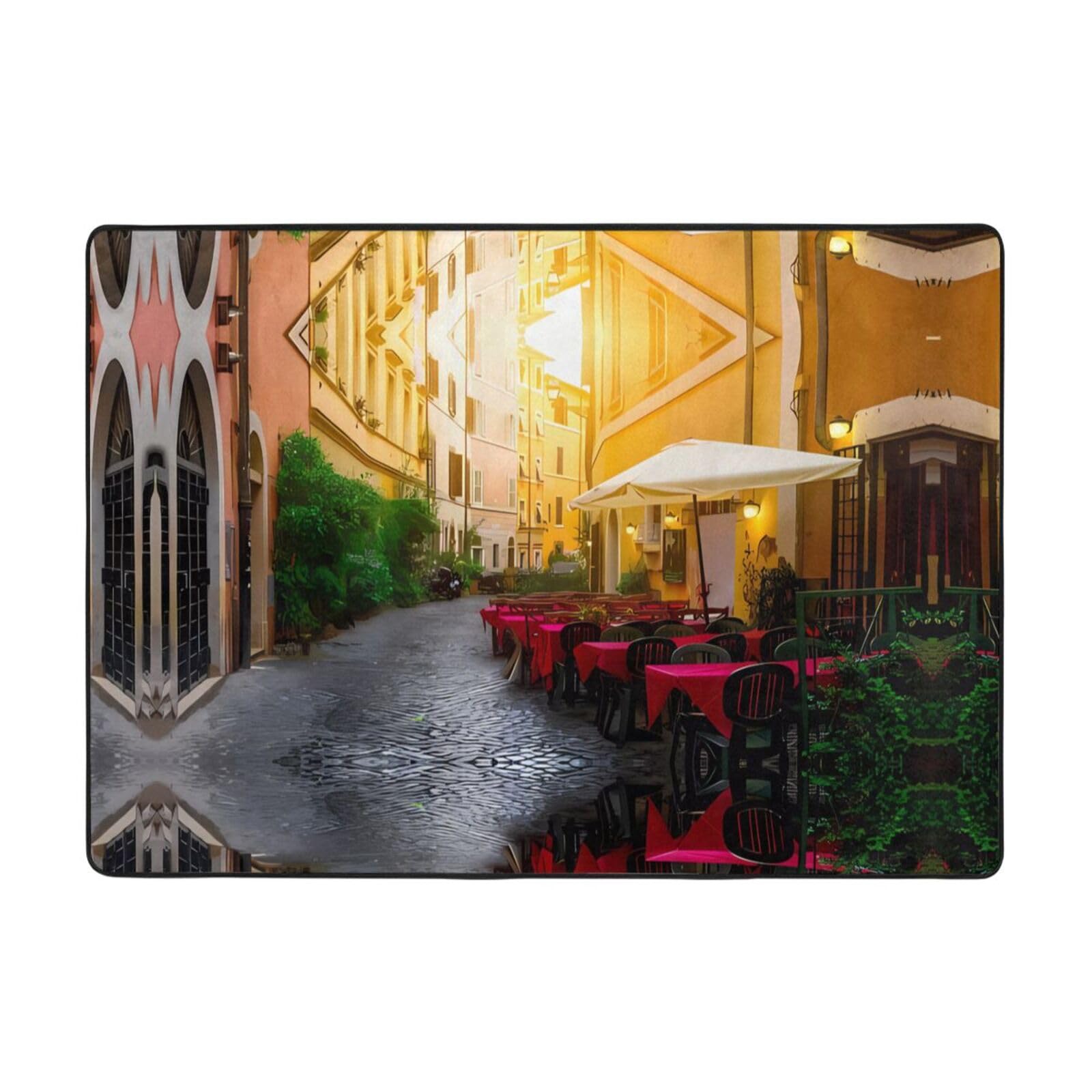 Italian Old Street Prints - Tappetino antiscivolo in peluche, 203,2 x 147,3 cm, comodo per la tua oasi di casa