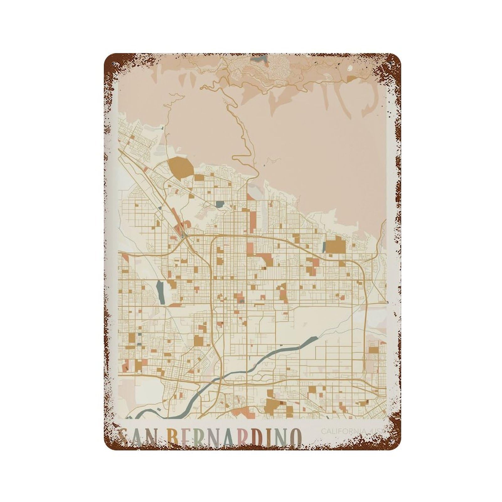 xiaoxiaoshen San Bernardino Map California Travel Gift Boho Wall Decor Art Metal Tin Poster Modern Home Decor Art Home Bar Shop Decorations Vintage Sign 40x30cm