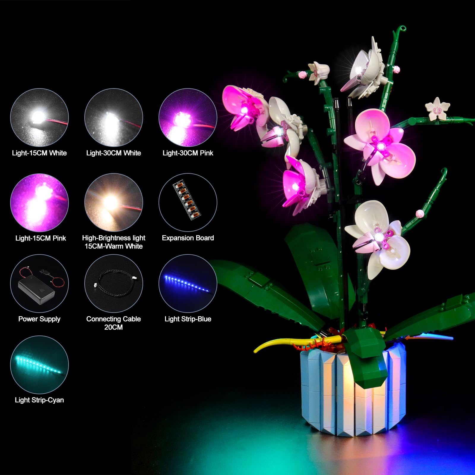 LocoLee Licht Set Kompatibel mit Lego 10311 Orchidee Blumen Botanical Collection, Nur Lichter Set, Licht Beleuchtung Set Compatible with Lego Orchidee (Nicht enthalten Modellset)