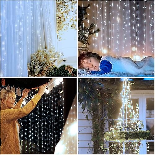 Miniatura 4 de 300 luces LED para cortina de ventana 8 modos de iluminación de 98 pies x 98 pies luces decorativas USB impermeable jardín luces de hadas con