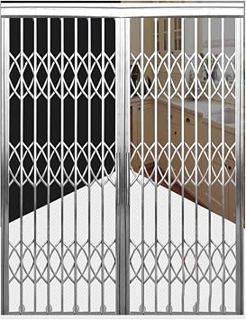 Outdoor Retractable Foldable Sliding Gate, 304 Stainless Steel Security Grille Door with Double Panels, Burglar-Proof Design for Patio, Balcony, Entryway & Commercial Use(95x150cm/37x59in)