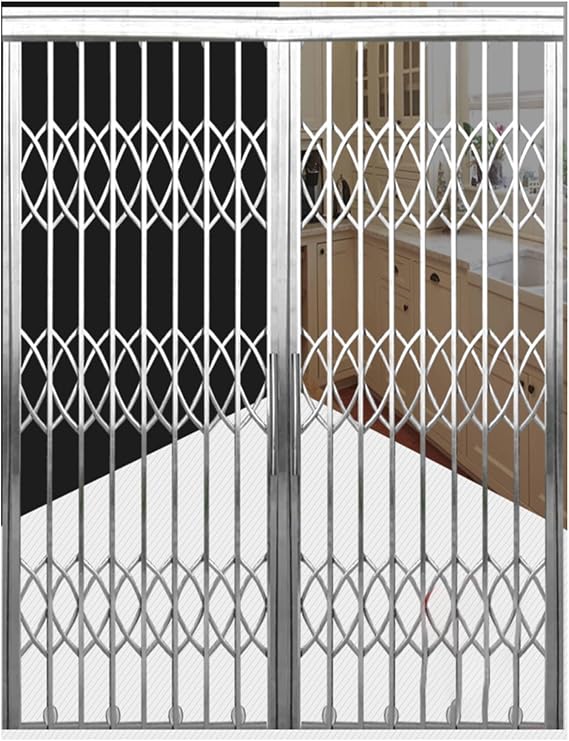 Outdoor Retractable Foldable Sliding Gate, 304 Stainless Steel Security Grille Door with Double Panels, Burglar-Proof Design for Patio, Balcony, Entryway & Commercial Use(95x150cm/37x59in)