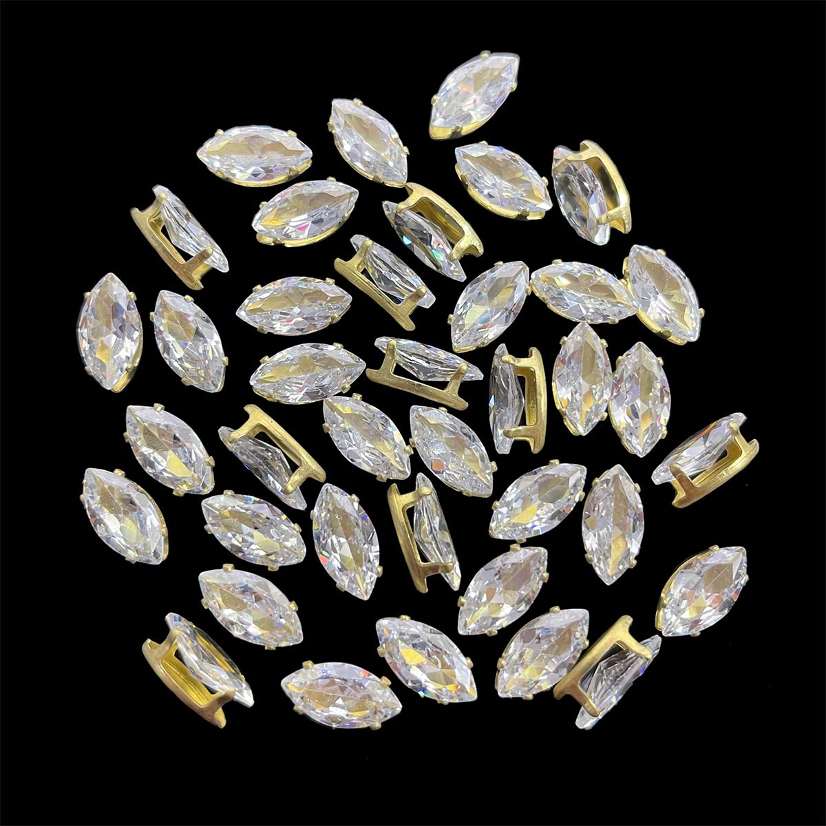 EmbroideryMaterial Silver Rainbow Crystal Rhinestones in Crown Prong Setting for Jewellery Making, Embroidery, Craft, Fabric, Chain etc (Eye Shape, 4X8MM, 50 Pieces)-image-3