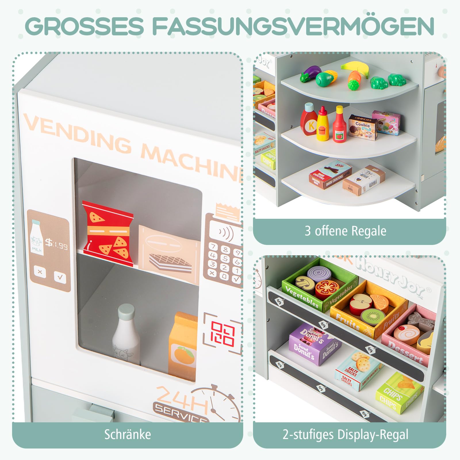 GOPLUS Kinder Kaufladen, Kaufmannsladen Holz mit Kasse, Kaffeemaschine, Ofen, Verkaufsautomat, Regalen inkl. Zubehör, Supermarkt Spielzeug Set, Einkaufsladen Kinder für Jungen & Mädchen ab 3 Jahren