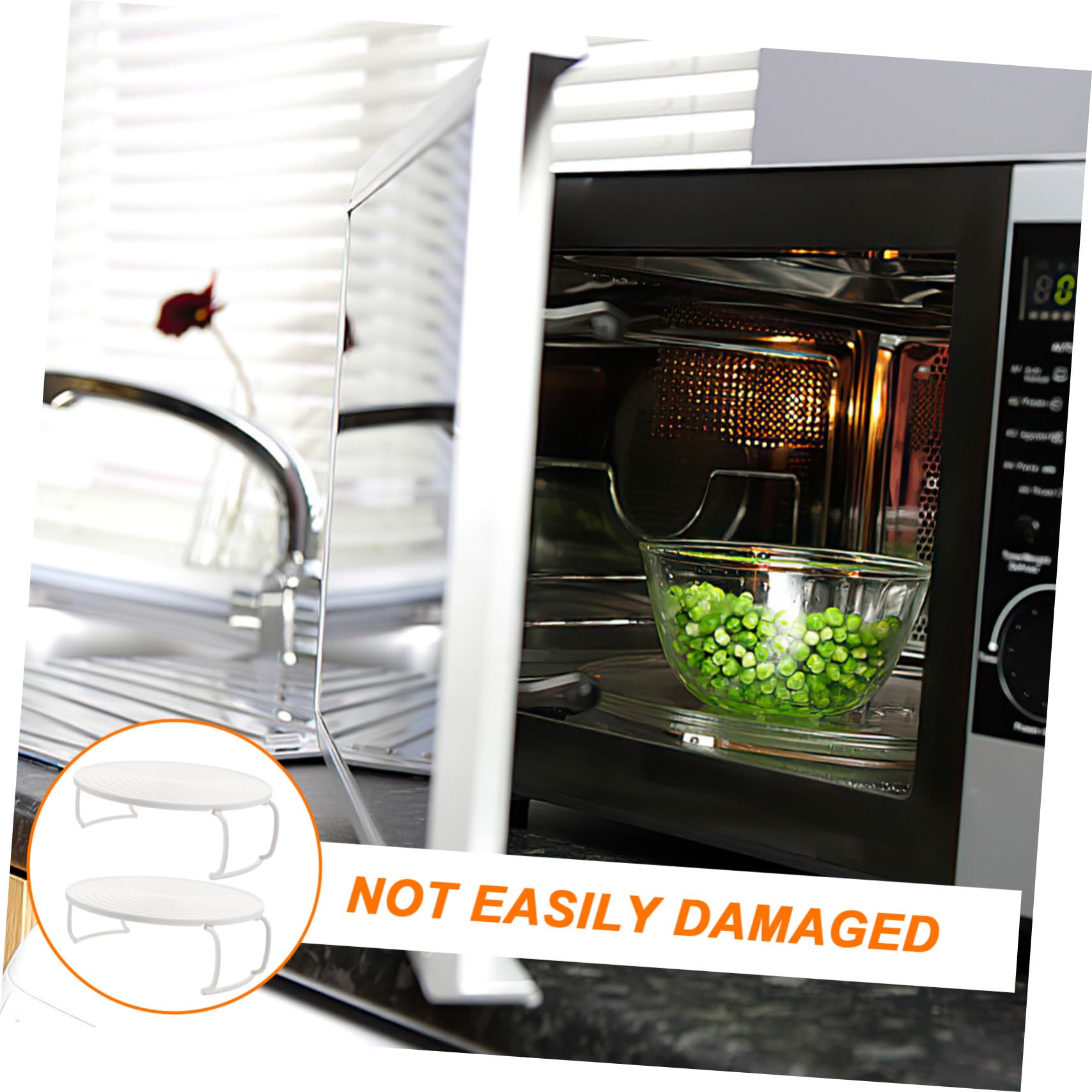 VILLCASE 2 pezzi Piatto Rialzato Microonde in Resistente Scaffale da Cucina Strati per Stoccaggio e Cottura Vapore Teglia Rotonda Multiuso per Forno e Microonde