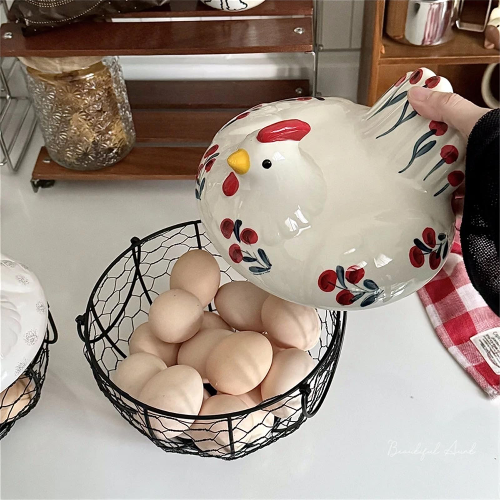 Capacidad for 20-25 huevos, huevera, estuche organizador, contenedor portahuevos(White Flower Basket)