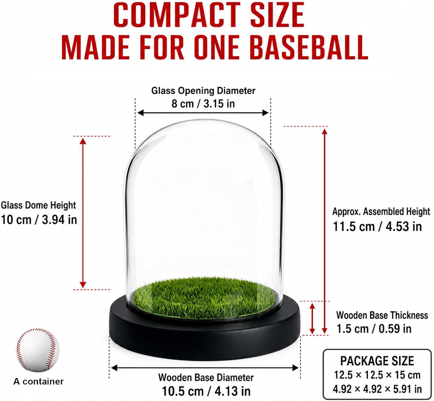 Baseball Display Case,Clear Real Glass Dome Baseball Gift Holder image 3