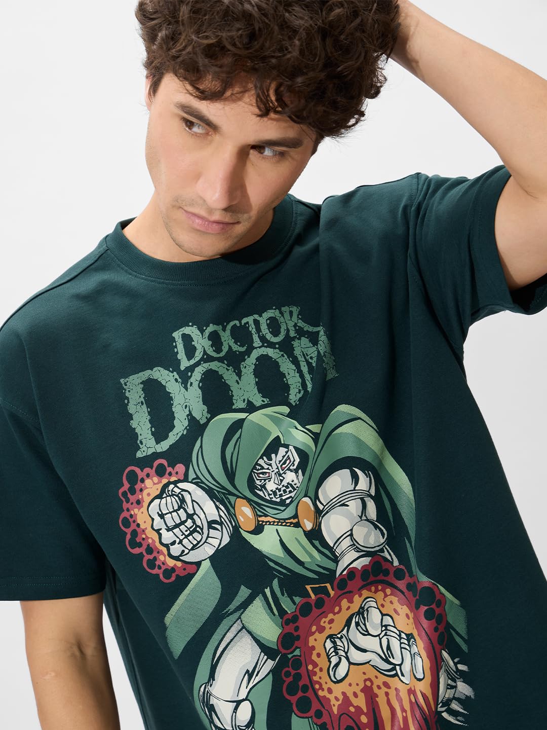 The Souled Store Doctor Doom Destroyer Herren und Jungen Kurzarm Rundhals Grün Grafik Gedruckt Baumwolle Oversized T-Shirts