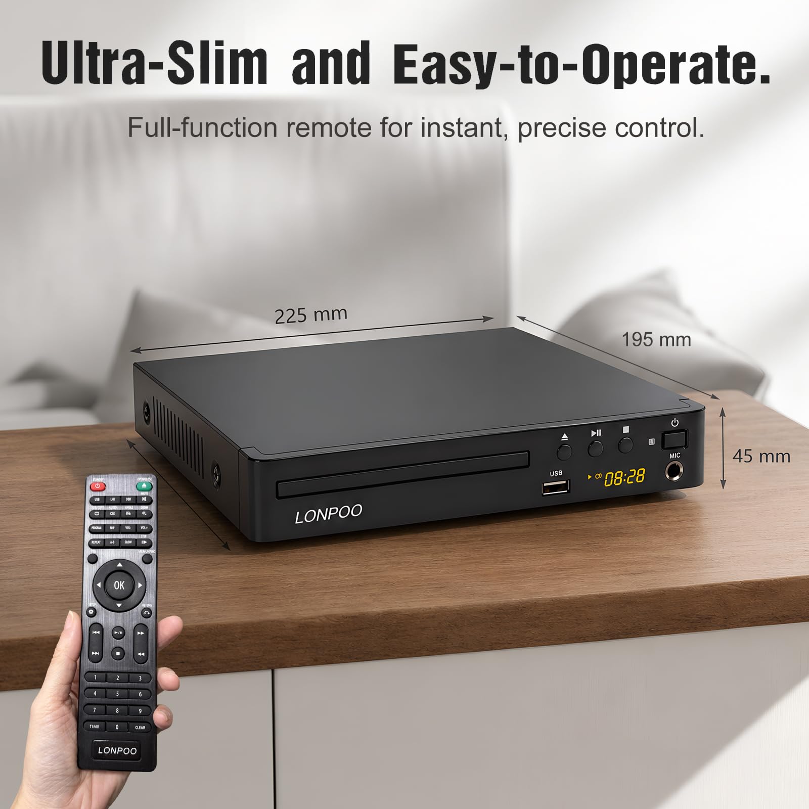 Region Free DVD-Player für Fernseher - Mini CD DVD Player mit HDMI, RCA, Koaxial Ausgang, USB-Eingang & MIC-Ausgang, 1080p HD Upscaling, Fernbedienung