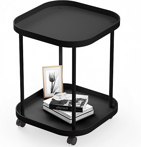 Miniatura 6 de villertech Mesa auxiliar con ruedas, mesa auxiliar para sala de estar, sofá móvil de plástico, mesita de noche pequeña, dormitorio, azul (paquete de