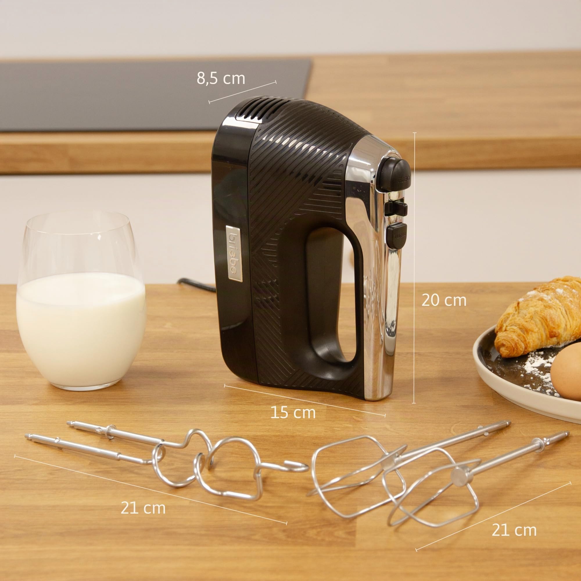 briebe Elegance Set Batidora de Mano 600W, 2 Velocidades Pie Desmontable Acero Inoxidable + Batidora de Varillas Eléctrica 400W, Amasadora de Mano Especial Repostería 5 Velocidades + Turbo (Negro)