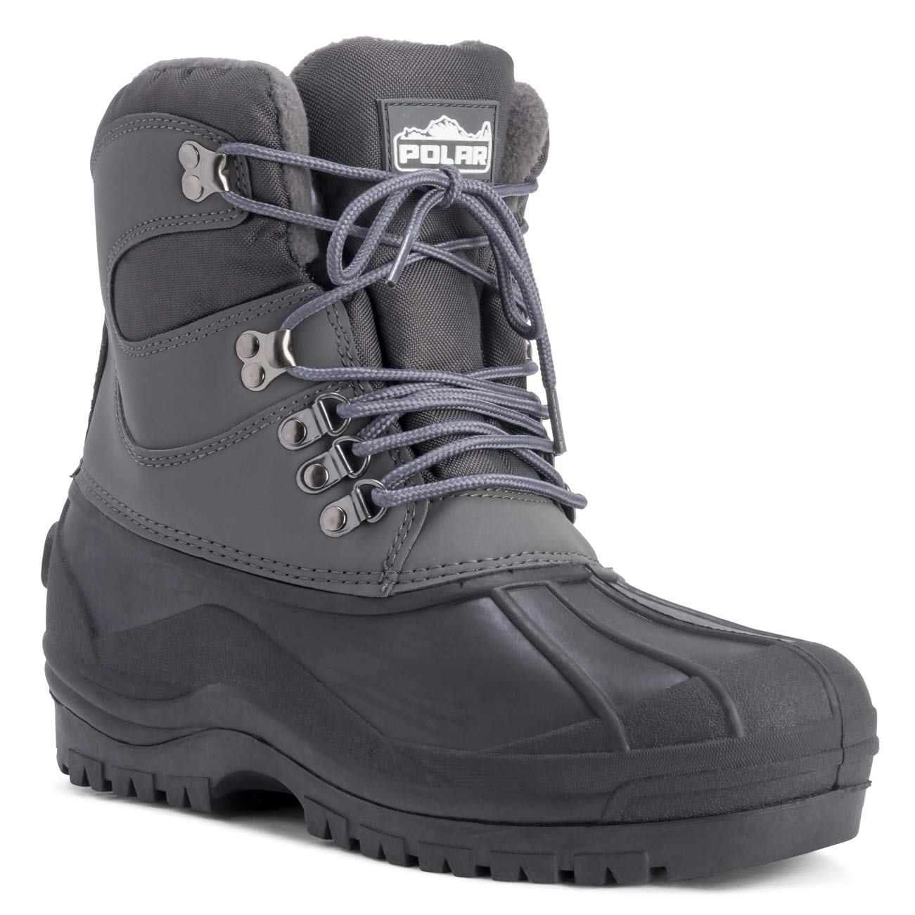 Polar Men’s Waterproof Snow Boots - Insulated Winter Walking Boots with Rugged Rubber Sole, Lace-Up Closure & Fleece Lining - Durable Outdoor Cold Weather Footwear - Grey - UK9/EU43