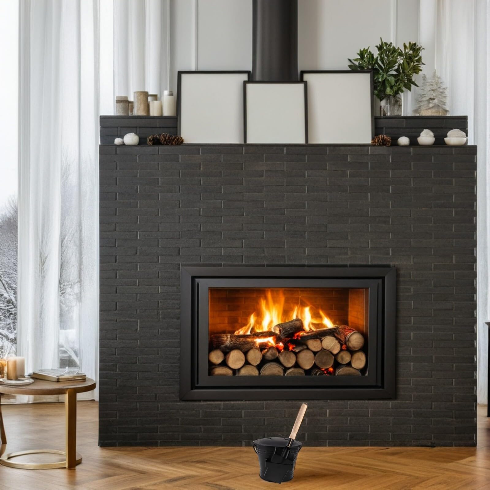 ULTECHNOVO Set Secchio per Cenere della Stufa con Coperchio in Metallo e Pala, Contenitore Resistente al Calore con Maniglia Ergonomica, Kit Utensili per Pulizia Caminetto Uso Interno