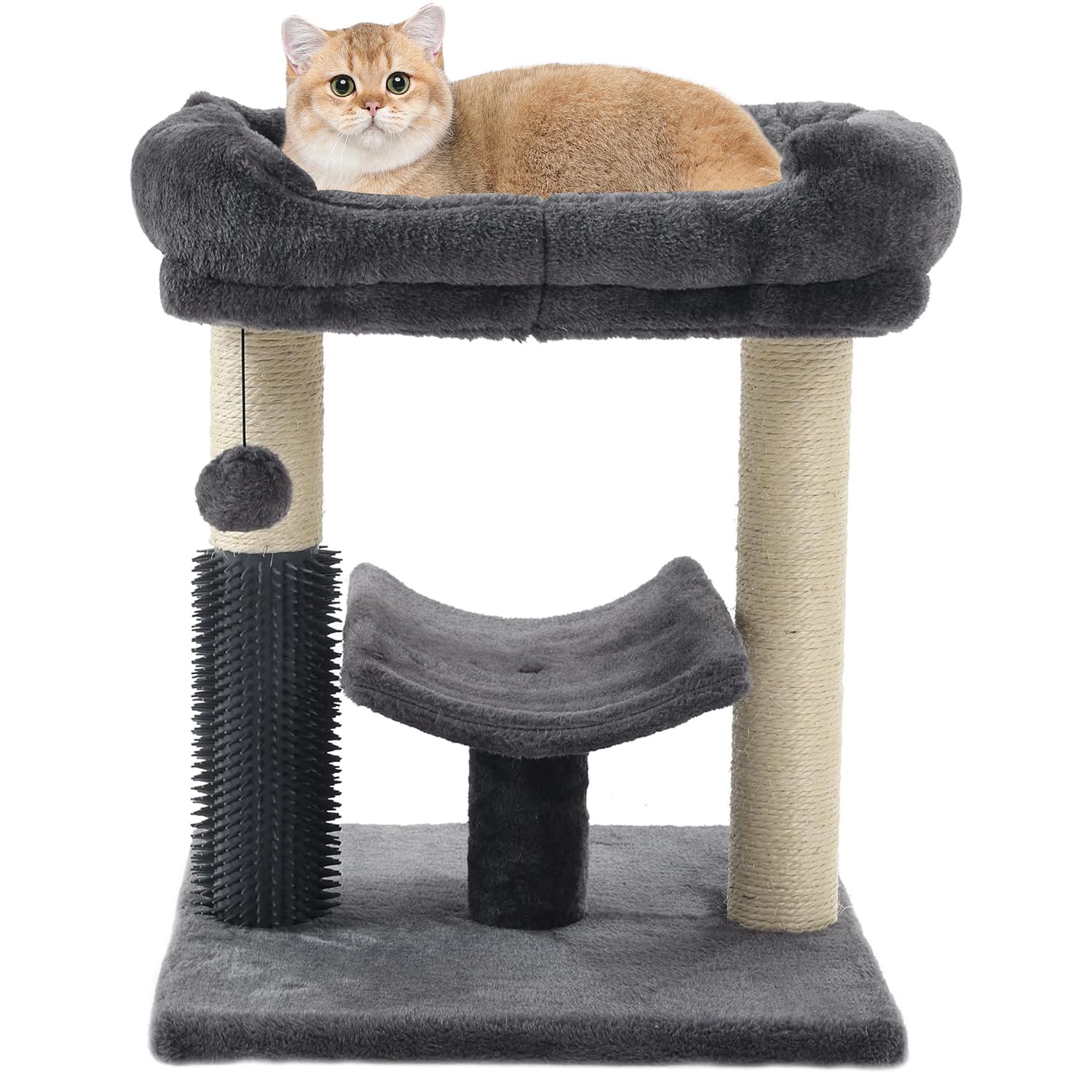 Angju Cat Tree Tower,Cat Scratching Post for Indoor,Featuring with Super Cozy Perch,Cat Self Groomer and Interactive Dangling Ball Great for Kittens and Cats