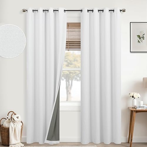 Miniatura 1 de Cortinas opacas de lino blanco de 84 pulgadas de largo, juego de 2 paneles, cortinas opacas con aislamiento térmico y ojales de 84 pulgadas de largo