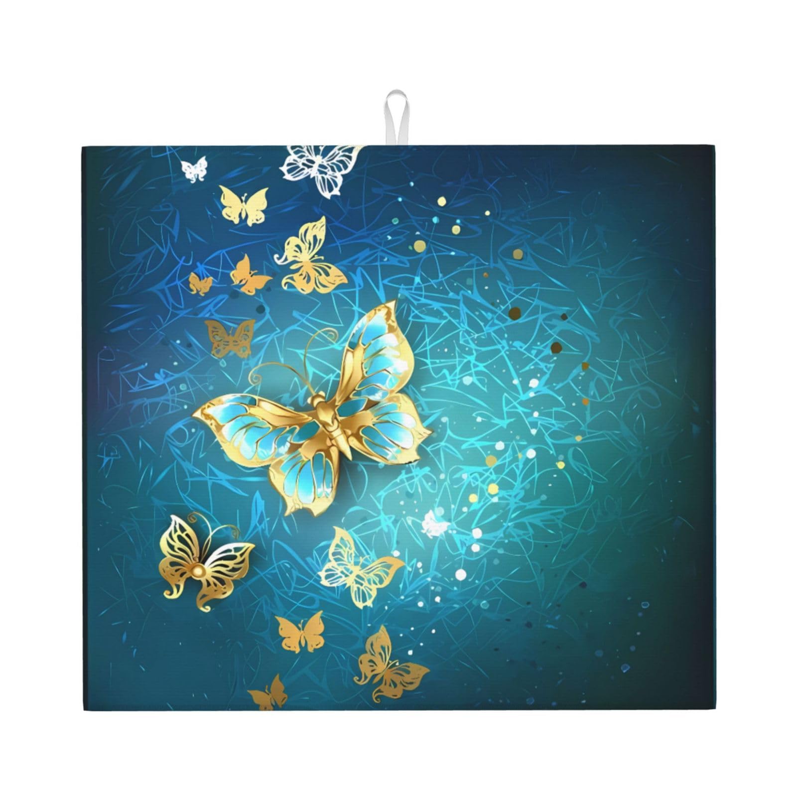 WHJSHOP Butterfly Prints Kitchen Drying Mat - Absorbent Dish Drying Throw with Vibrant Prints, Quick-Dry Countertop Layer for Dishes & Glassware - Non-Slip