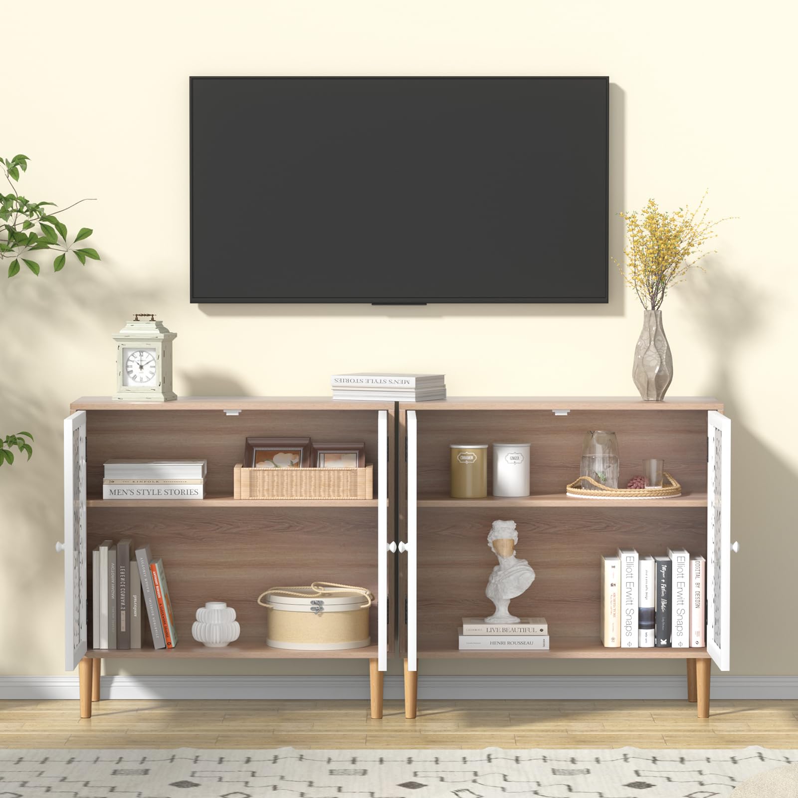 Aparador de 2 Puertas, Aparador de Cocina Salón Moderno con Ajustable Estante, para Comedor Pasillo, Armario de Almacenamiento Madera