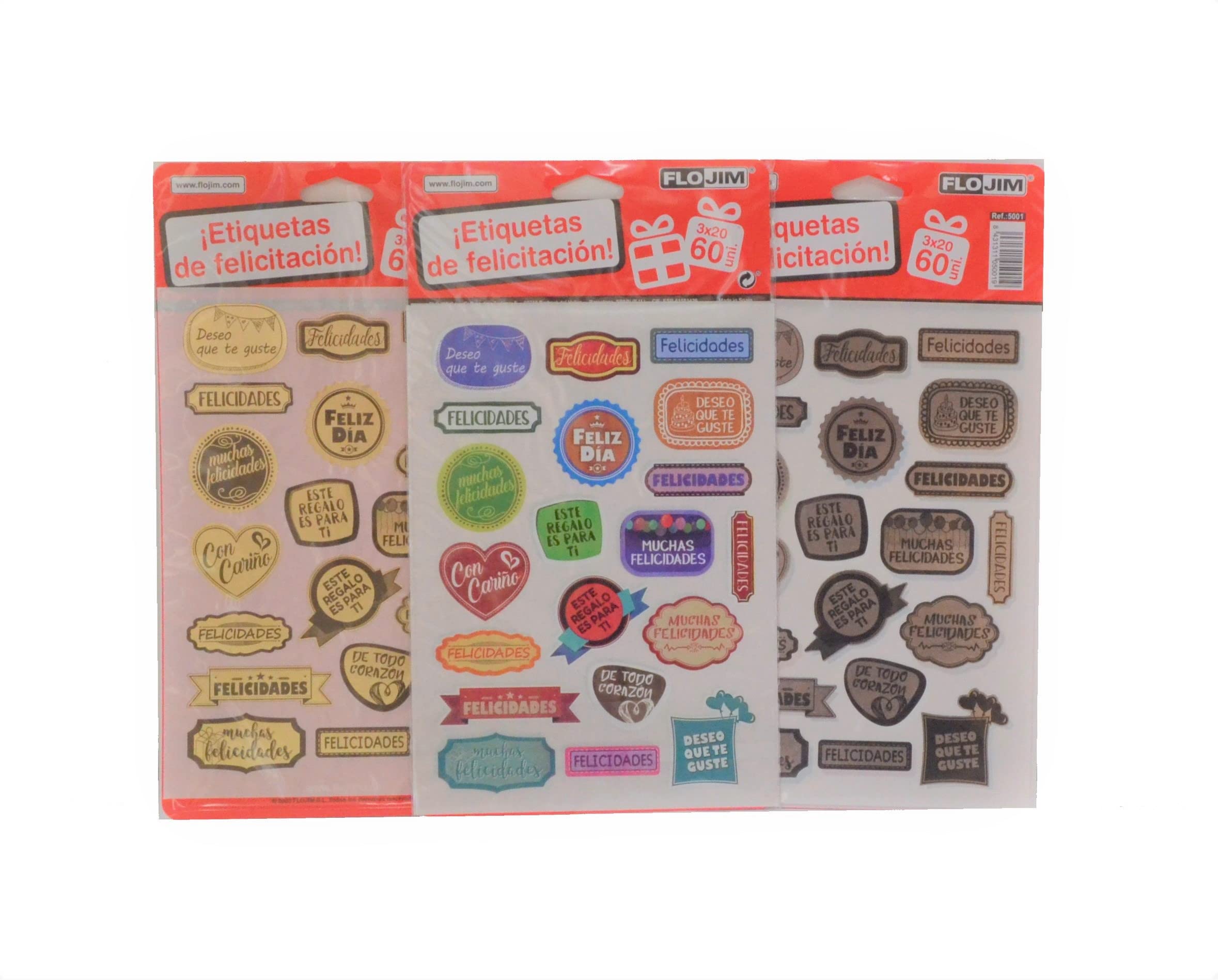 (Pack 3) Pegatinas de Cumpleaños, Dorado, Plateado y Multicolor, ESPAÑOL, Pegatinas de Celebración, 180 Pegatinas.