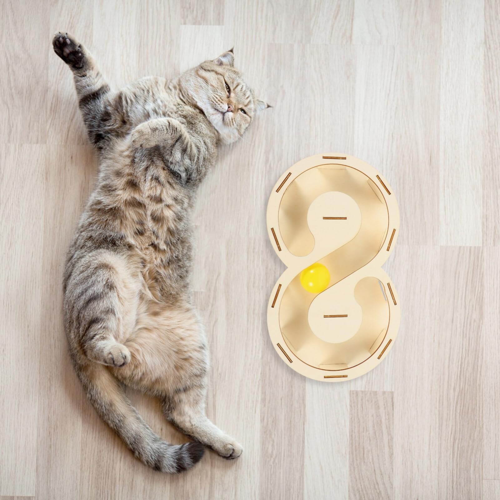ibasenice Juguete para Gatos Varitas Interactivas para Gatos Bolas Interactivas para Mascotas Juguete para Gatos Pista De Bolas Laberinto De Madera
