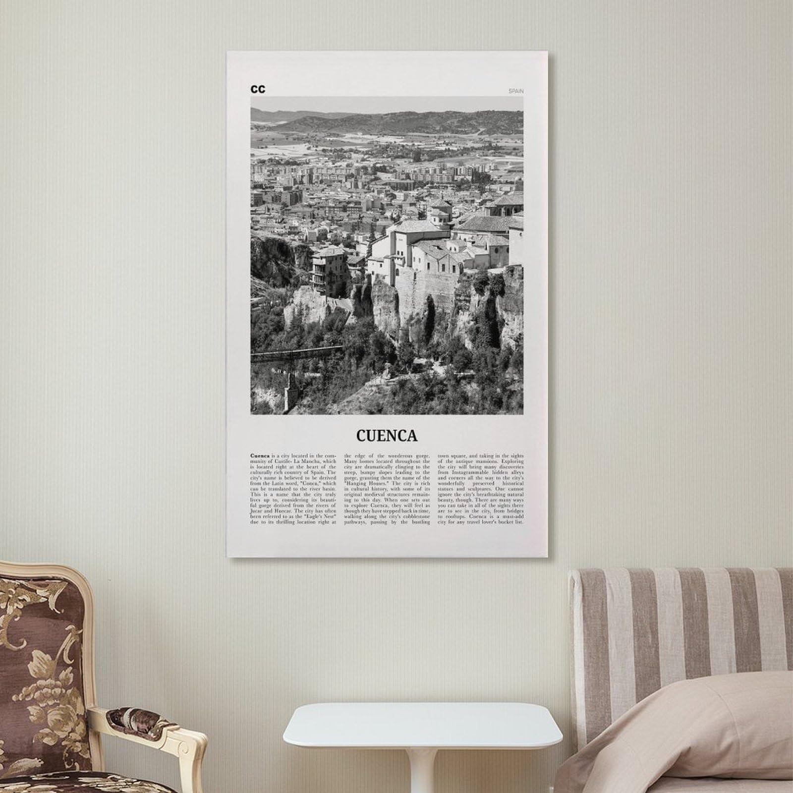 LZTEN Cuenca Stampa in bianco e nero Spagna, Cuenca Wall Art, Cuenca Poster, Cuenca Photo, Cuenca Wall Décor, Spagna, Castilla-La Mancha, España Canvas Wall Art