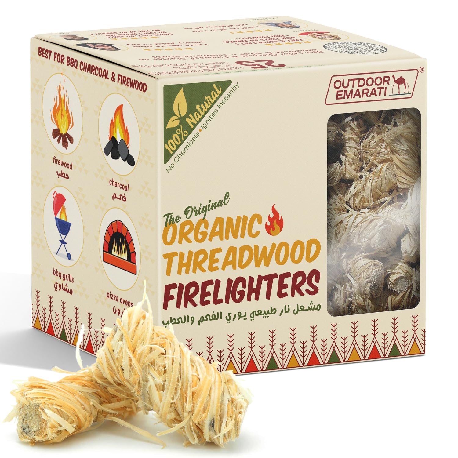 25 Pcs Fire Lighter Threadwood Firestarter Box Fast Lighting Ignition Starters for Charcoal and Firewood for BBQ Campfires Grills Wood Based Fire Starting Cubes
