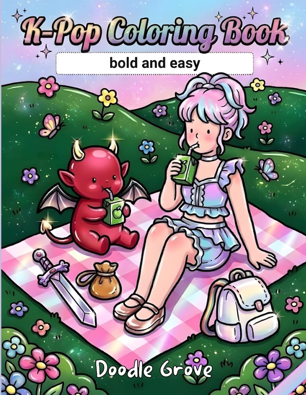 K-Pop Coloring Book: Bold and Easy Dark Fantasy Coloring Pages Featuring Cute Idol Fashion, Chibi Characters, Music Magic, and Spooky Fantasy Scenes for K-Pop Fans