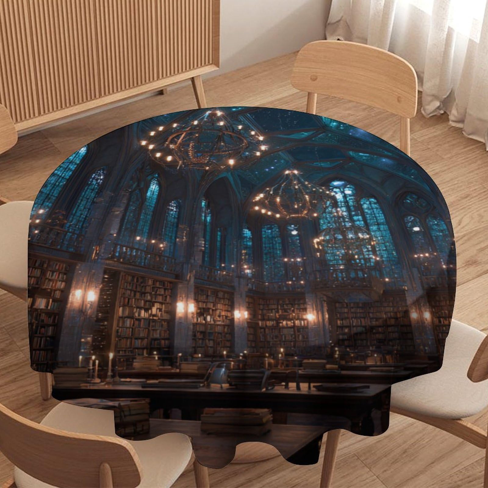 LUYYSKY Beautiful Elegant Church Print Round Tablecloth Gothic Realistic European Architecture Castle Pattern Washable Decor for Table Cover for Kitchen-177.8" Wx177.8 L cm