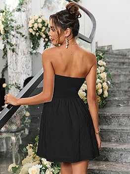 VKIHOC Summer Strapless Mini Dress Sleeveless Smocked Flowy