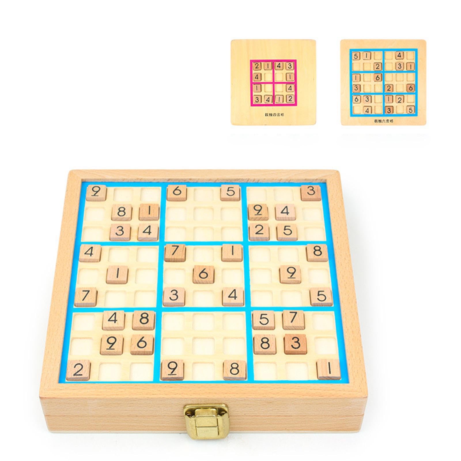 Sudoku Spiel Aus Holz, Sudoku Spielbrett Aus Holz, Leicht bis Schwer, Geburtstagsgeschenk, Lernspielzeug für Kinder Und Erwachsene, Blau