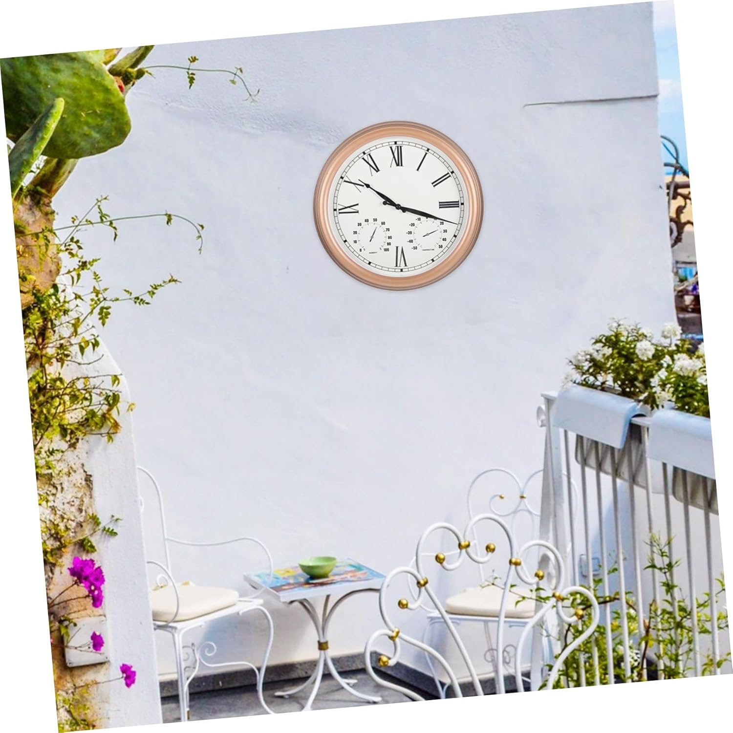 Outdoor Garden Thermohygrometer Wall Clock Wall Thermometer Indoor Outdoor for Patio Battery-Operated Roman Digital Display