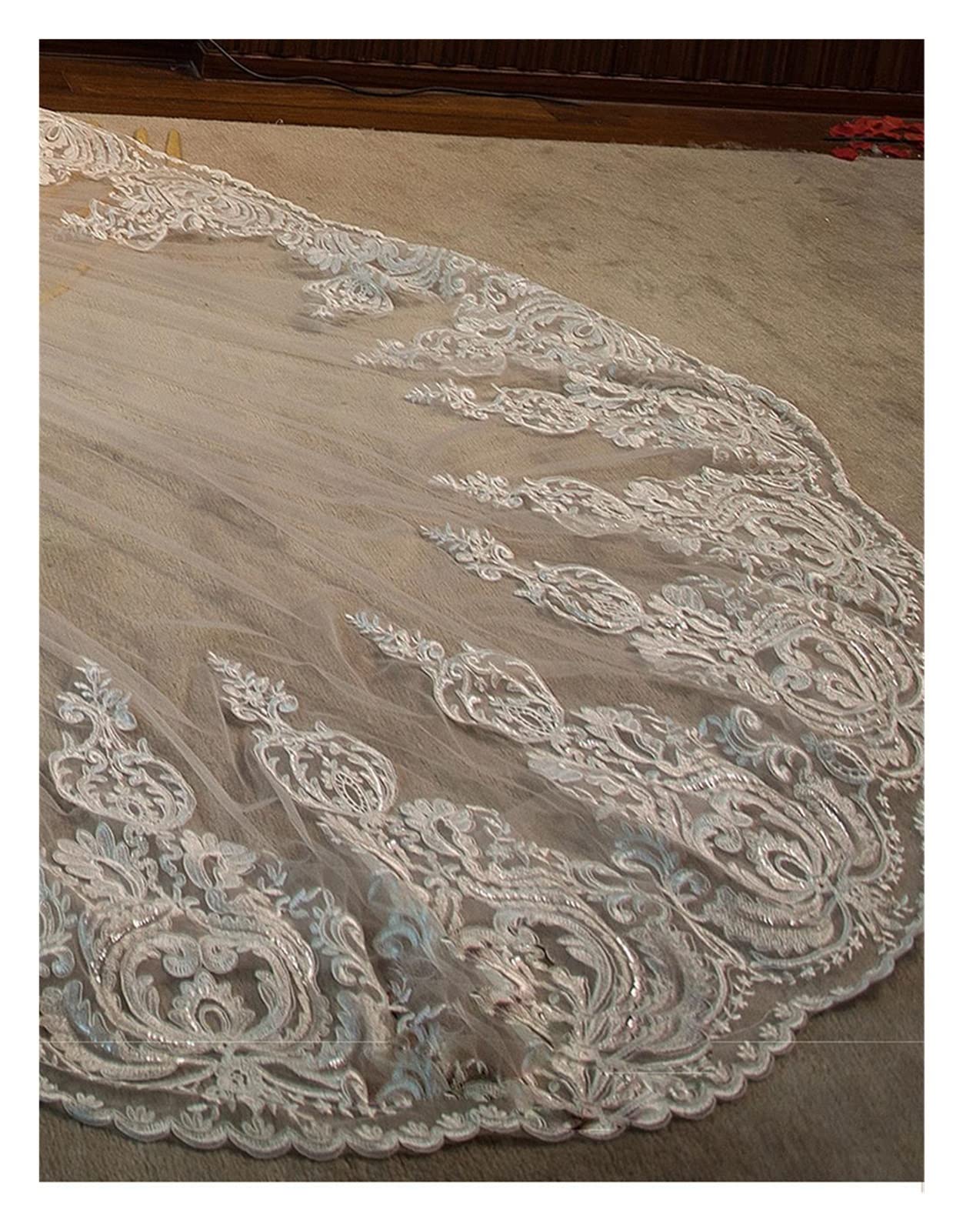 Brautschleier, Hochzeitskleid-Accessoires, lange Braut-Kathedrale-Spitzenapplikation mit Kamm(400cm)