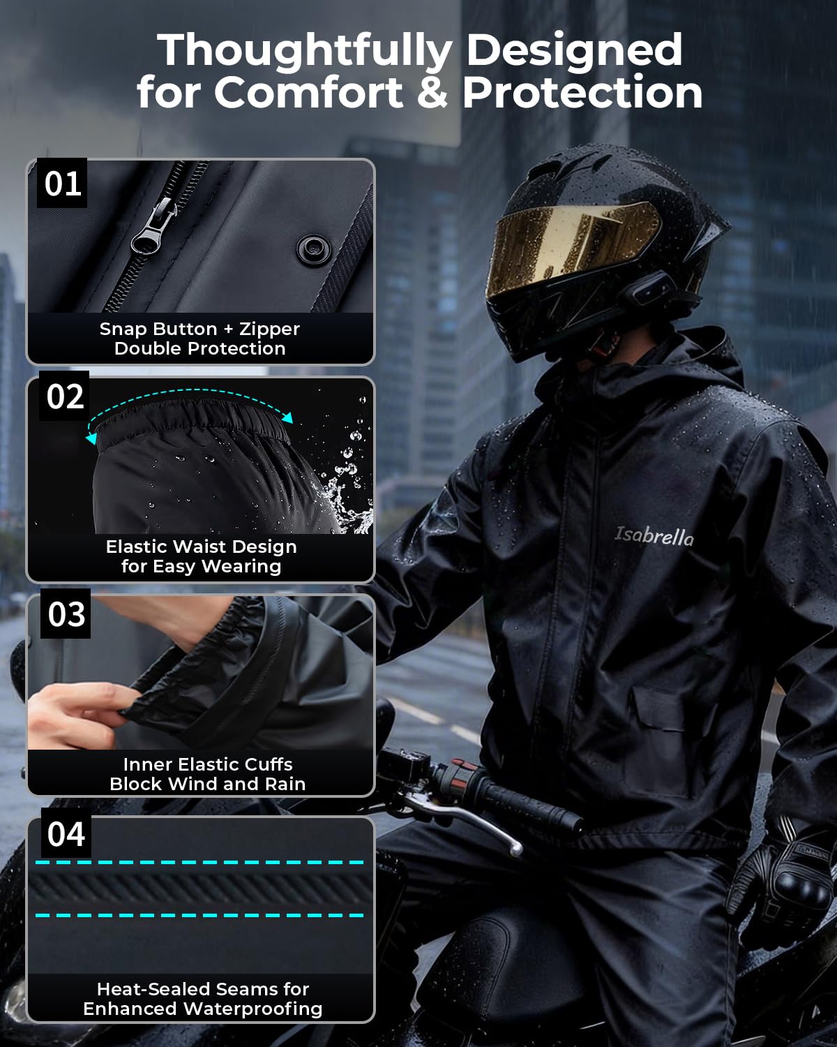 ISABRELLA Raincoat for Men Waterproof, Heavy Duty Rain Suit with Reflective Strips, Breathable and Durable Rain Jacket and Pants Set for Motorcycle, Fishing, Hiking and Outdoor Work (XL) 2