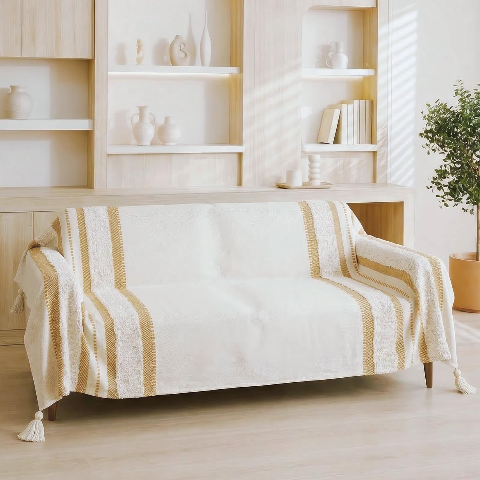 Ehc Women's Ochre Throws For Sofas Large, Blankets Sofa Throw, Throws For Beds Double Settee Sofa Bed Cover, 150 X 200 Cm,
