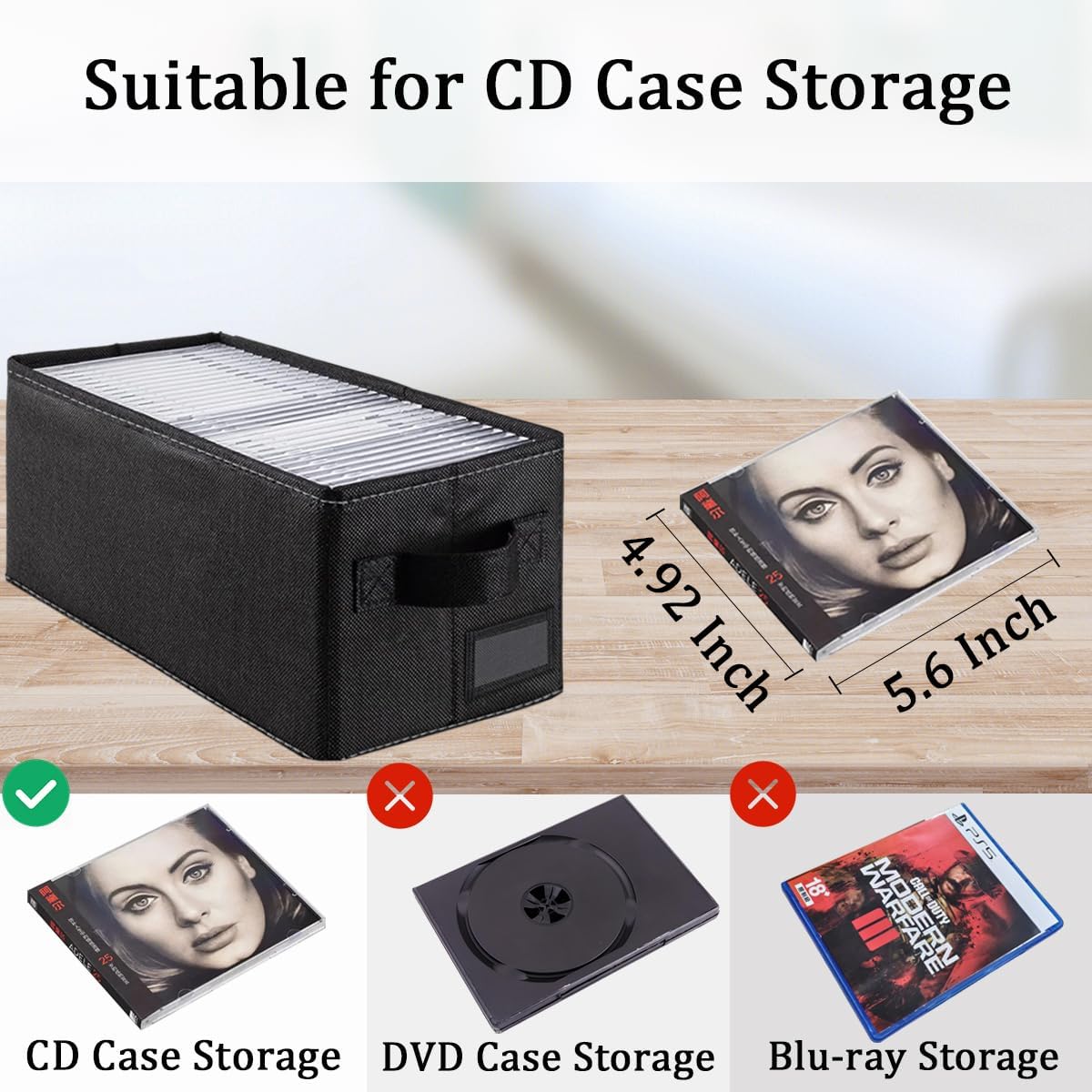 Cajas de almacenamiento de CD, paquete de 4 cajas de almacenamiento de CD, 14.2 x 6.3 x 5.5 pulgadas, capacidad para 34 soportes para CD de escritorio o armario, también puede almacenar