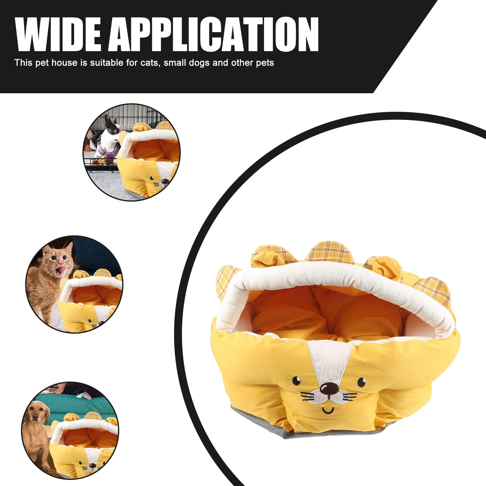 Nid de Chat Maison pour Chats Peluche Orange Motif Lionceau Lit d'hiver pour Animaux de Compagnie pour Chambre et Sol