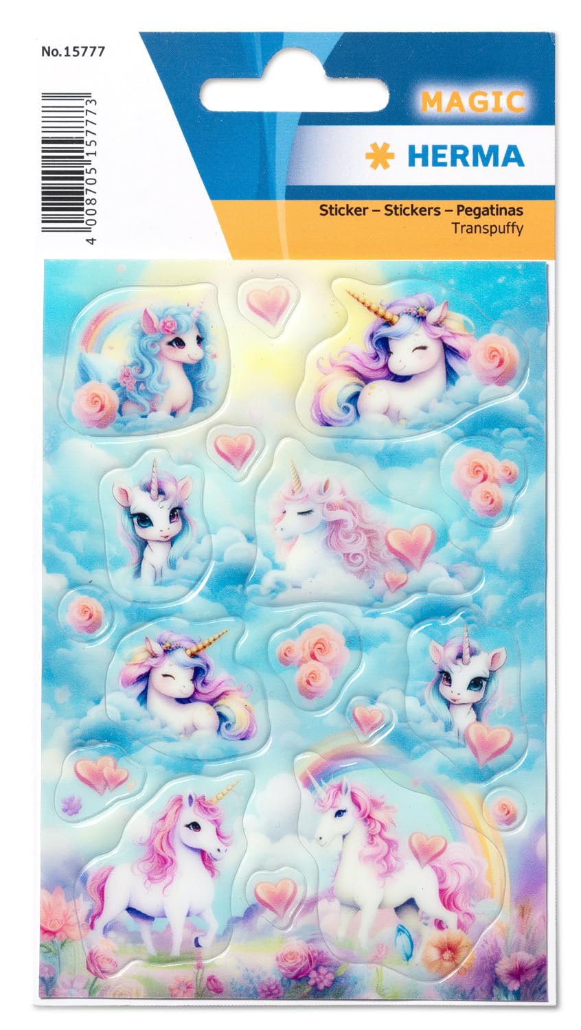 HERMA Unicorn 3D Sticker, Animal 3D Sticker for Children and Toddlers, Children's Sticker with Unicorn Motif for Sticker Album Scrapbook Photo Album Gift Birthday Decoration Letters Crafts