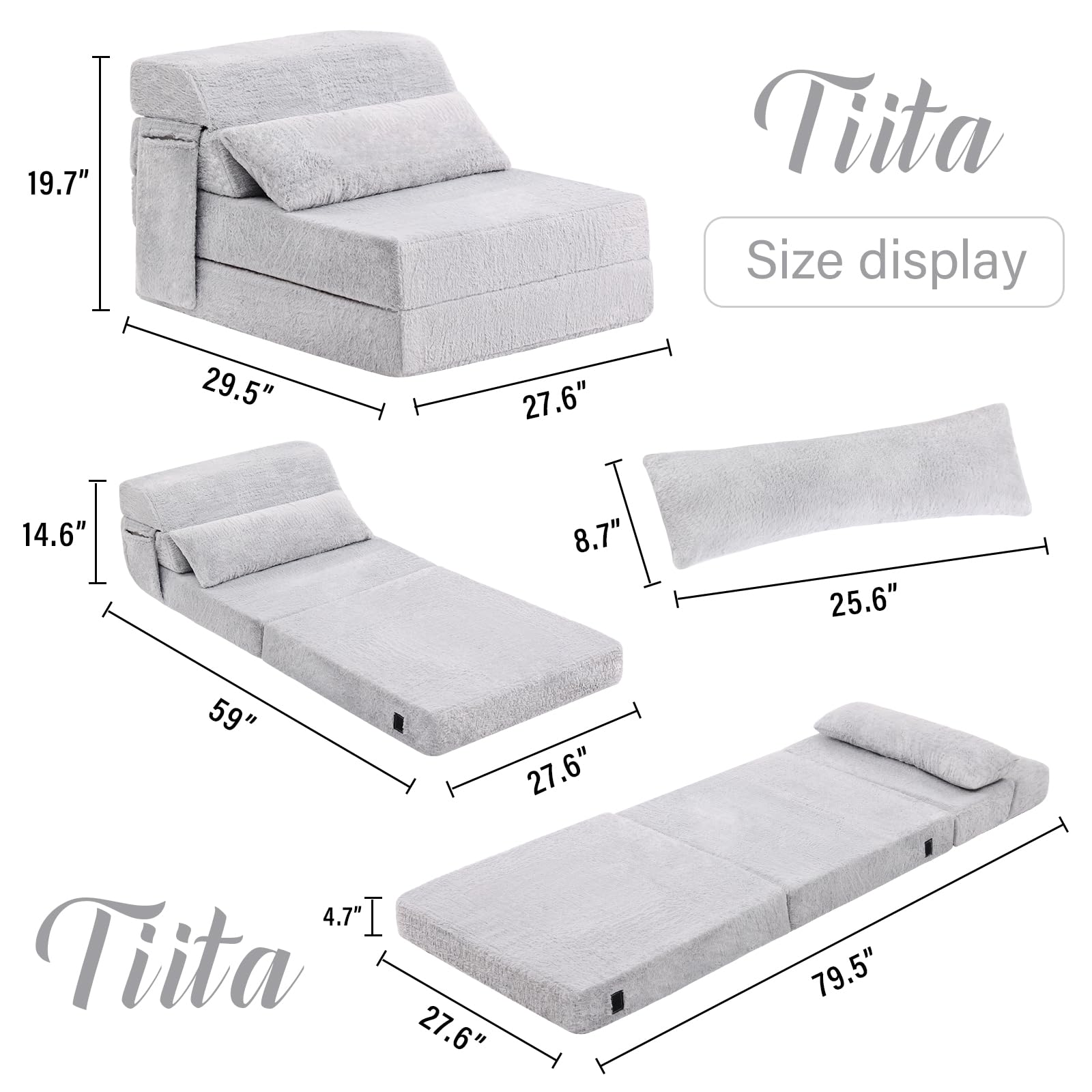 Sofá cama plegable con almohada, colchón de tamaño individual y tela de felpa con bolsa de almacenamiento portátil, tumbona de suelo, cama para sala de estar, habitación de invitados, 2