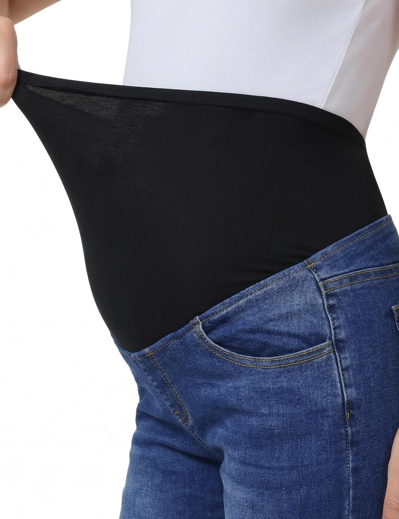 Gowjog Pantalones vaqueros cortos de maternidad, pantalones vaqueros por encima del abdomen, dobladillo doblado, pantalones cortos de maternidad - 5