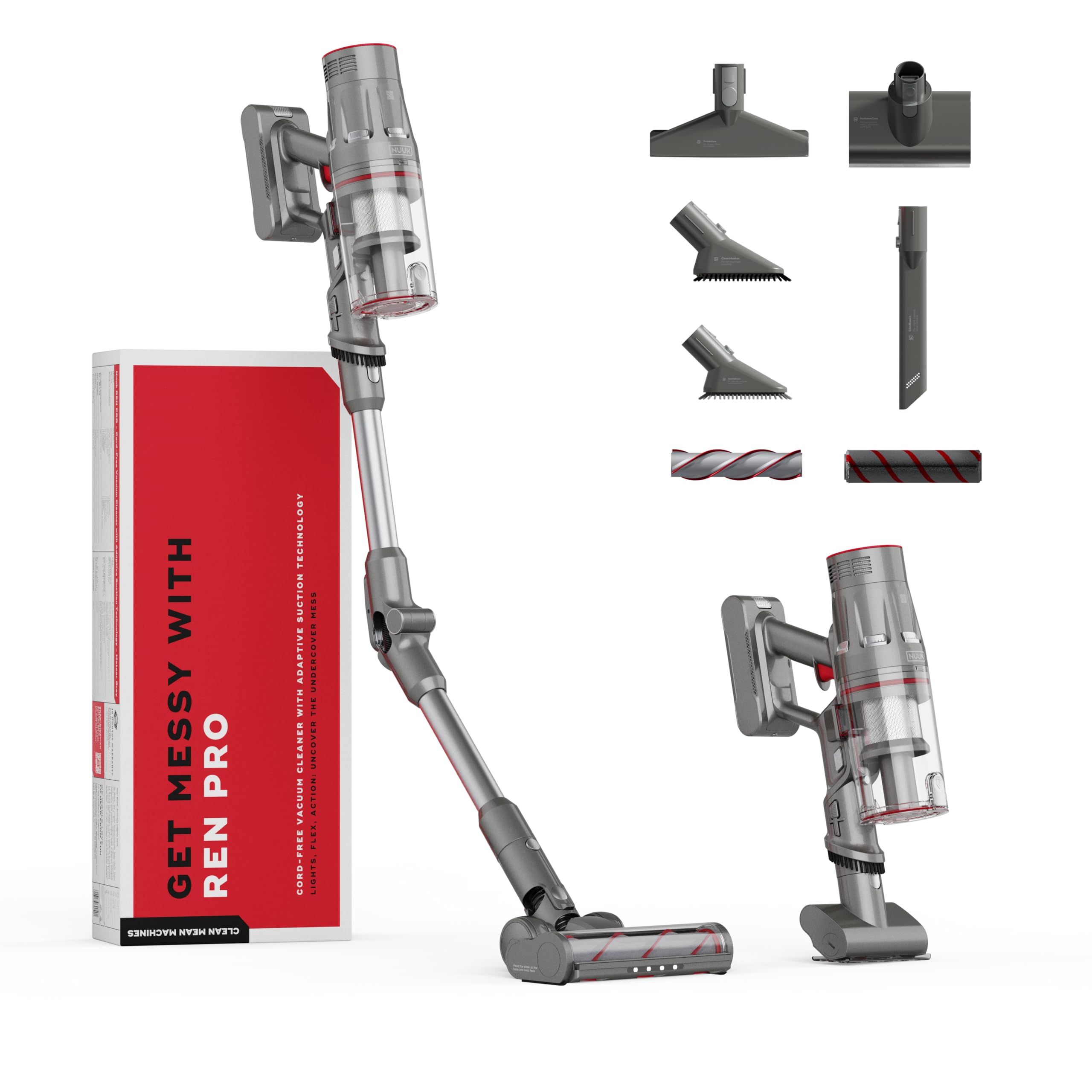NUUK REN PRO Cord-Free Stick Vacuum Cleaner for Home | 34kPa Suction | 8 Attachments | Adaptive Suction Technology | HEPA Filter & Multi-Cyclone Filtration | Handheld Vacuum Cleaner with Flexistick™